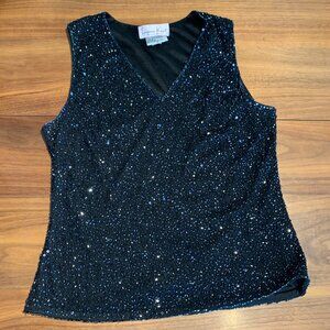 Laurence Kazar evening top, black, fully beaded, lined, EUC, sz M, sleeveless